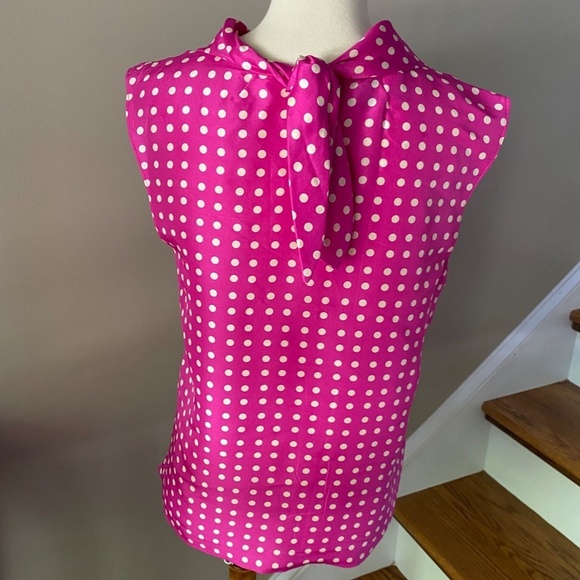 J. Crew Mock Neck Pink Polka Dot  Silk Top 6 - Picture 4 of 10